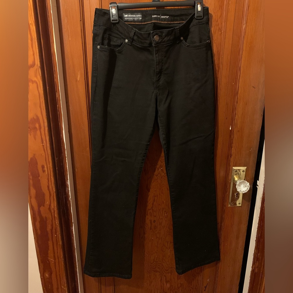 Lee black jean shorts size 12 short curvy bootcut